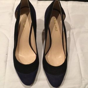 Navy and Black Suede Heels